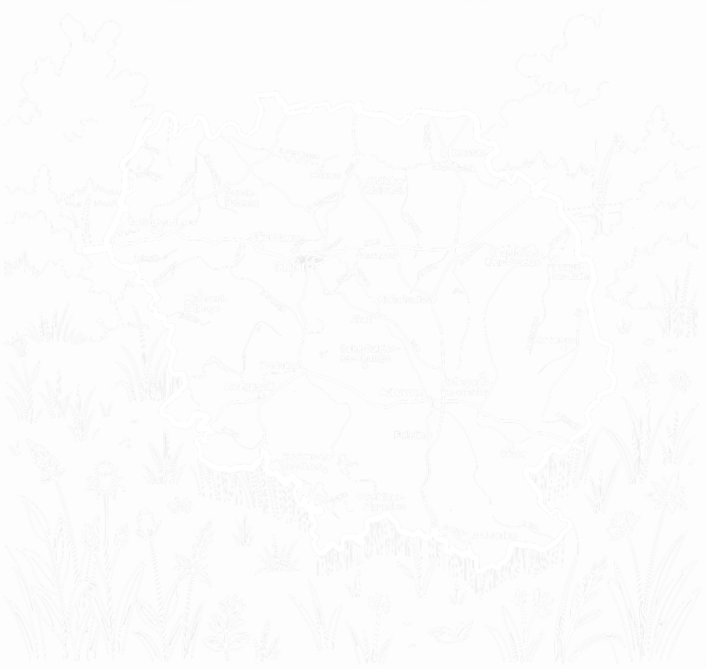 Illustration de la carte de la Creuse entourée de végétation